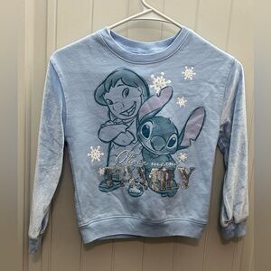 Disney Blue Sweatshirt with Stitch and Snowflakes